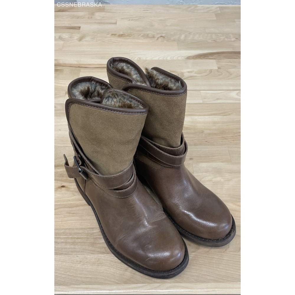 Lucky Brand Declann Ankle Brown Leather Faux Fur Boots Size US 6.5